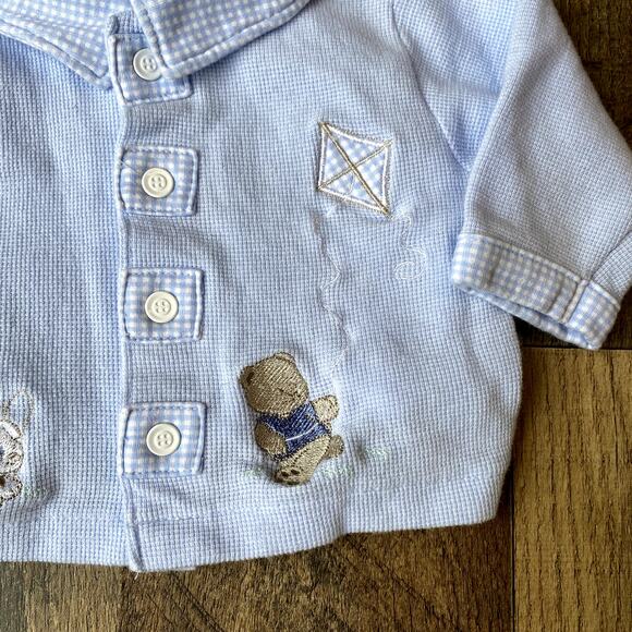 Vintage Baby Healthtex Blue Collared Embroidered Button Up Shirt Jacket 0-3 mo - Picture 6 of 8